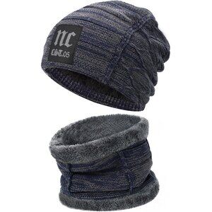 Men Women NC Blue Winter Beanie Hat Scarf Set Warm Fleece Lined Set Gear